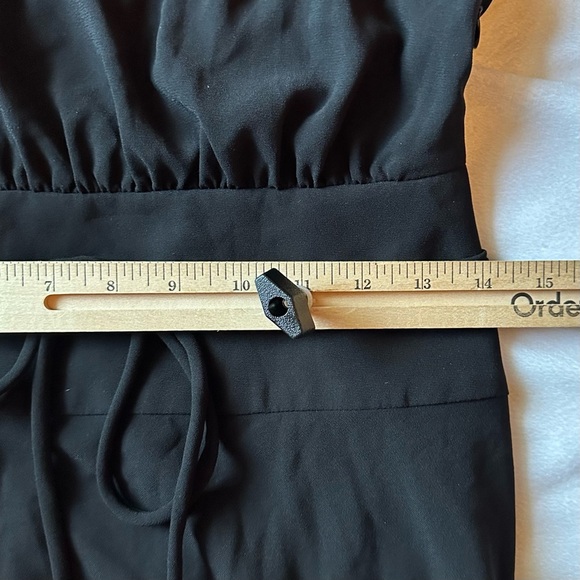 Longchamp Tie Neck Fit Flare Shirt Dress black knee length long slv stretch XS - Picture 6 of 10